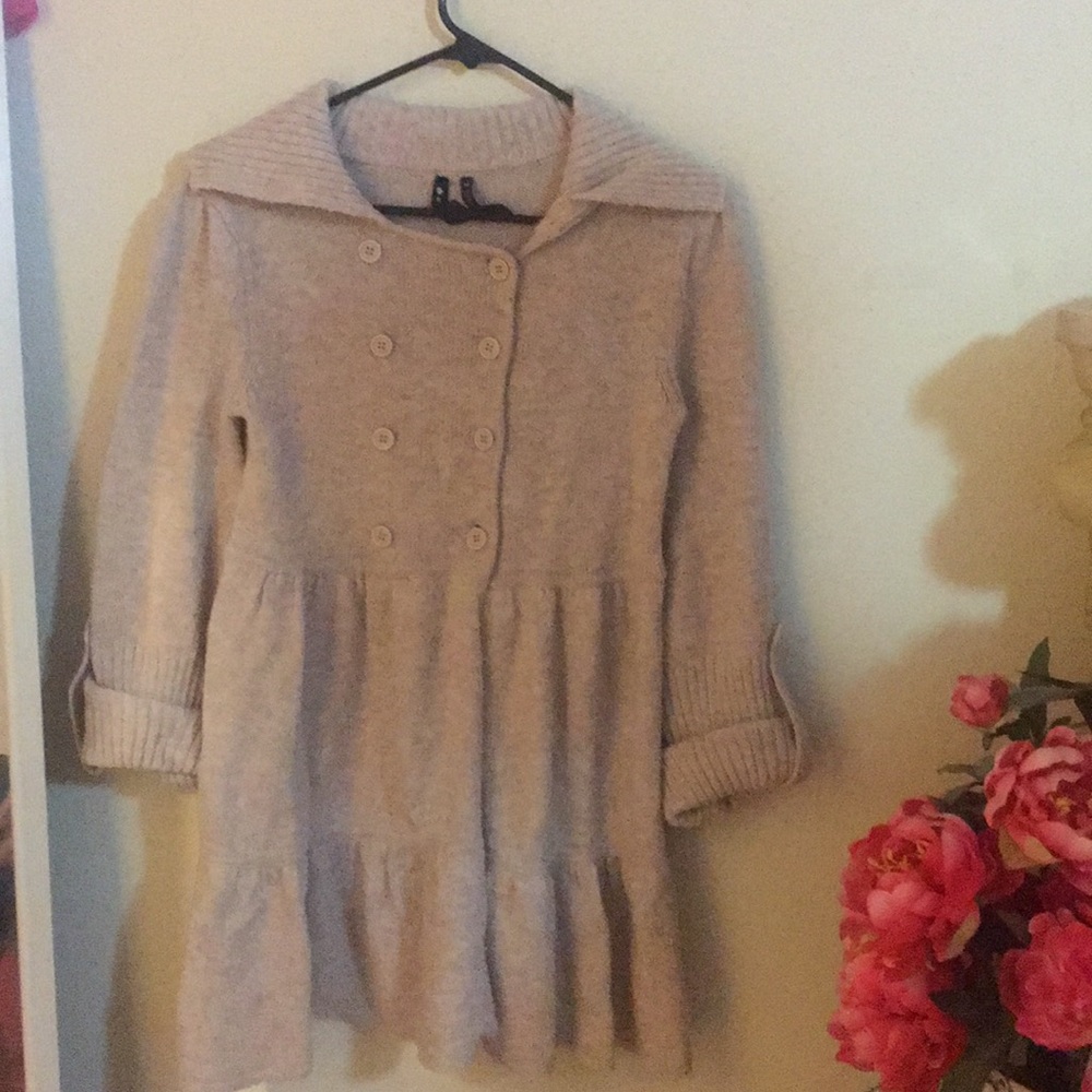 Knit tan button down dress baby doll cute